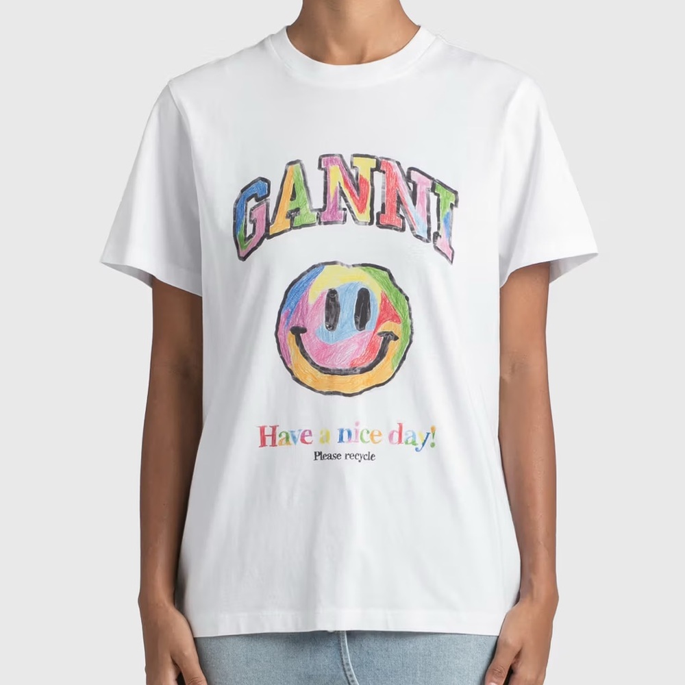 Ganni White Tee with Graphic Design